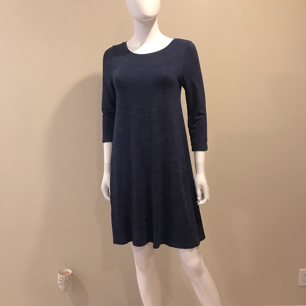 Hilary Radley Tee Shirt Dress Size S Heathered Dark Blue Stretch Fabric Relaxed